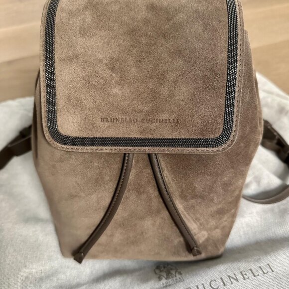 Brunello Cucinelli Logo Embossed Drawstring Backpack in warm beige - Picture 2 of 9